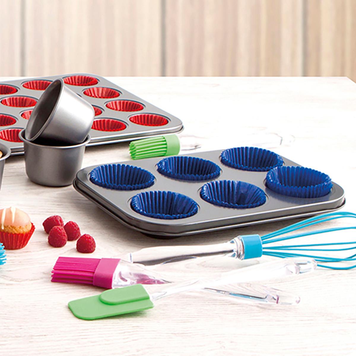 Bandeja horno acero con 6 Moldes cupcakes sweet grey Quid